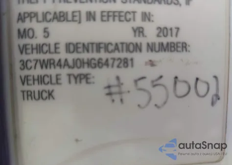 2017 Ram 2500 Tradesman 4X2 8' Box из США, поврежденный, VIN 3C7WR4AJ0HG647281